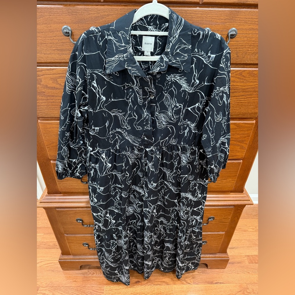 Anthropologie Maeve Bettina dress black with horses, small